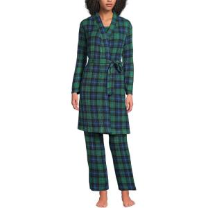Lands’ End Women’s Brushed Cozy Waffle Jersey 3 Piece Pajama Set – Tank Top Pant and Robe(Light Emerald Blackwatch)