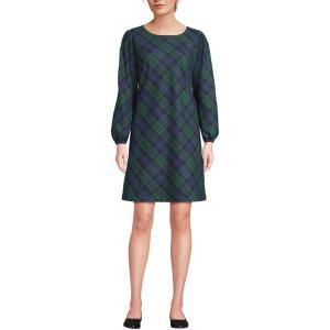 Lands’ End Women’s Brushed Flannel Scoop Neck Long Sleeve Above Knee Dress(Deep Forest Blackwatch Plaid)