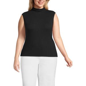 Lands’ End Women’s Cap Sleeve Drapey Rib Fitted Funnel Neck Tank(Black)