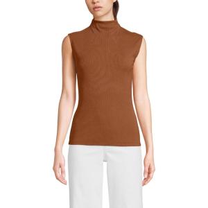 Lands’ End Women’s Cap Sleeve Drapey Rib Fitted Funnel Neck Tank(Rich Ginger Brown)