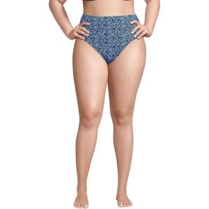 Lands’ End Women’s Cheeky High Waisted Bikini Bottoms(Navy/Cloud Blue Ditsy Lilies)