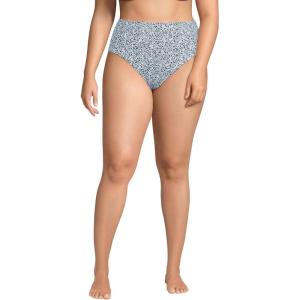 Lands’ End Women’s Cheeky High Waisted Bikini Bottoms(White/Navy Ditsy Lilies)