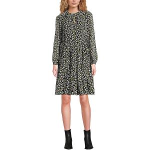 Lands’ End Women’s Chiffon Above The Knee Adjustable Dress(Black Mini Bloom Floral)