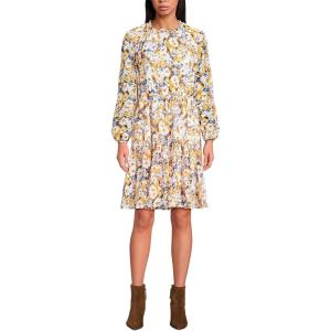 Lands’ End Women’s Chiffon Above The Knee Adjustable Dress(Dijon Gold Daisy Floral)