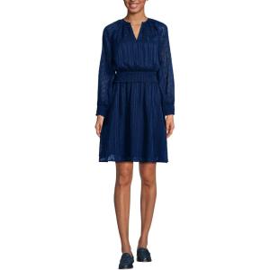 Lands’ End Women’s Chiffon Clip Dot Dress(Deep Sea Navy)