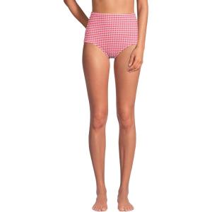 Lands’ End Women’s Chlorine Resistant Tummy Control Tugless High Waisted Bikini Swim Bottoms(Rouge Pink/White Gingham)