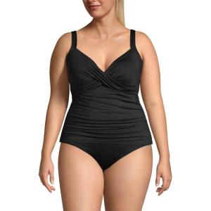 Lands’ End Women’s Chlorine Resistant Wrap Tankini Swimsuit Top(Black)