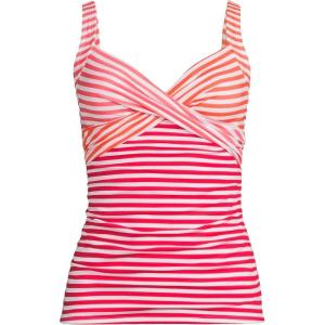 Lands’ End Women’s Chlorine Resistant Wrap Tankini Swimsuit Top(Wood Lily/Strawberry Stripe)