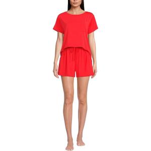 Lands’ End Women’s Cooling 2 Piece Pajama Set – Short Sleeve Tee and Shorts(Coral Red)