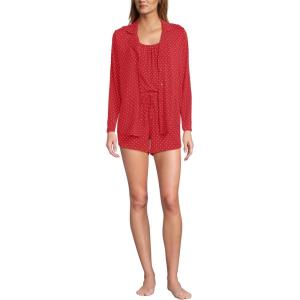 Lands’ End Women’s Cooling 3 Piece Pajama Set – Long Sleeve Top Cami and Shorts(Compass Red Pin Dot)