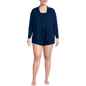 Lands’ End Women’s Cooling 3 Piece Pajama Set – Long Sleeve Top Cami and Shorts(Deep Sea Navy)