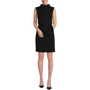 Lands’ End Women’s Cotton Blend Short Sleeve Mock Neck Sweater Dress(Black)