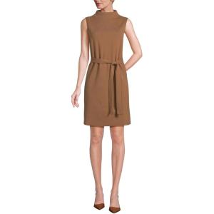 Lands’ End Women’s Cotton Blend Short Sleeve Mock Neck Sweater Dress(Warm Tawny Brown)