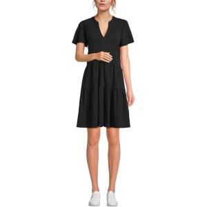 Lands’ End Women’s Cotton Jersey Tiered Mini Dress(Black)