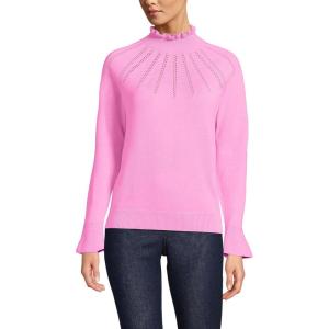 Lands’ End Women’s Cotton Pointelle Turtleneck Sweater(Aster Pink)