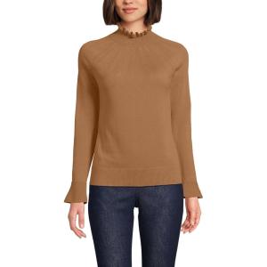 Lands’ End Women’s Cotton Pointelle Turtleneck Sweater(Canyon Camel)