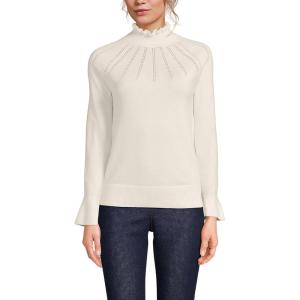 Lands’ End Women’s Cotton Pointelle Turtleneck Sweater(Fresh Ivory)