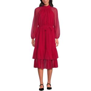 Lands’ End Women’s Crinkle Chiffon Ruffle Dress(Rich Red)