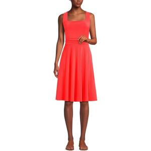 Lands’ End Women’s Cupro Fit and Flare Sleeveless Dress(Bright Poppy)
