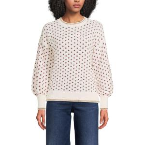 Lands’ End Women’s Drifter Jersey Crewneck Sweater(Holly/Ivory/Green)