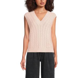 Lands’ End Women’s Drifter Modern Cable V Neck Vest Sweater(Pink Opal)