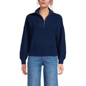 Lands’ End Women’s Drifter Shaker Wedge Quarter Zip Sweater(Navy Ice Multi Donegal)