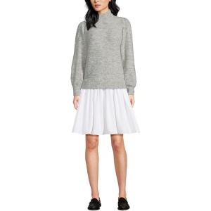 Lands’ End Women’s Fuzzy Lantern Sleeve Mock Neck Mini Twofer Dress(Gray Marble Heather)
