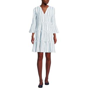 Lands’ End Women’s Gauze Tiered Dress(Navy Double Stripe)