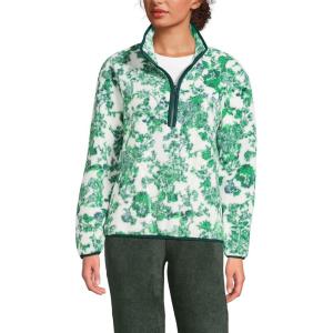 Lands’ End Women’s Half Zip Cozy Sherpa Fleece Pullover(Emerald Floral)