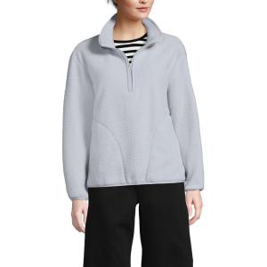 Lands’ End Women’s Half Zip Cozy Sherpa Fleece Pullover(Pale Gray)
