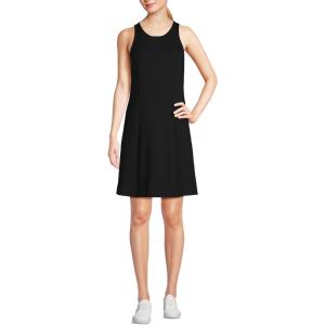 Lands’ End Women’s High Impact Crew Neck Above The Knee Active Dress(Black)
