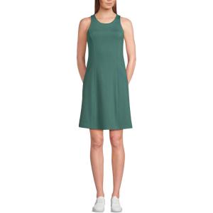 Lands’ End Women’s High Impact Crew Neck Above The Knee Active Dress(Washed Evergreen)