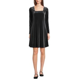 Lands’ End Women’s Knit Velvet Square Neck Dress(Black)