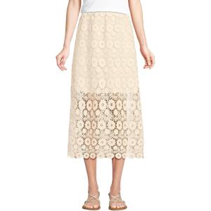 Lands’ End Women’s Lace Overlay Midi Skirt(Ivory Latte)