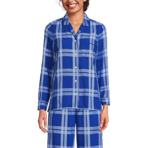 Lands’ End Women’s Long Sleeve Print Flannel Pajama Top(Clear Blue Sky/Lapis Plaid)