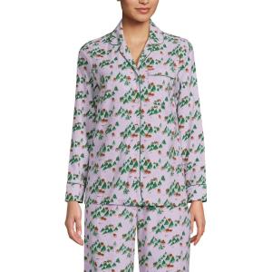 Lands’ End Women’s Long Sleeve Print Flannel Pajama Top(Lavender Blush Village)