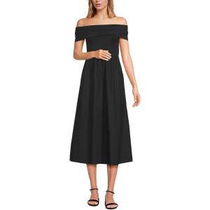 Lands’ End Women’s Off The Shoulder Slender Mixed Media Dress(Black)