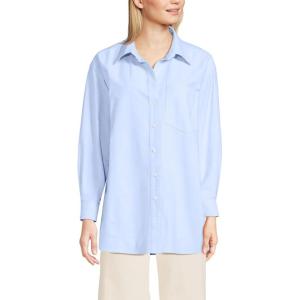Lands’ End Women’s Oversized Oxford Button Front Shirt(Clear Blue Sky)