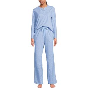 Lands’ End Women’s Petite Knit 2 Piece Pajama Set – Long Sleeve Top and Pants(Light Sea Blue Tiny Floral)