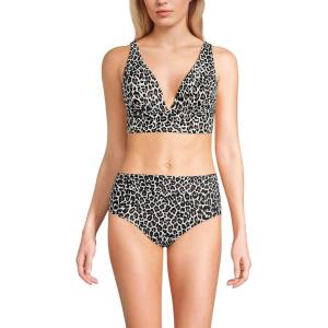 Lands’ End Women’s Plunge Bikini Top(Black Leopard)