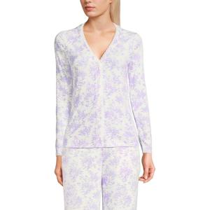 Lands’ End Women’s Pointelle Long Sleeve Sleep Cardigan(Ivory/Lilac Ikat Floral)