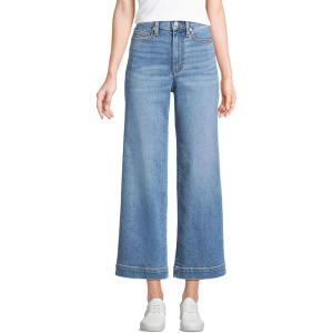 Lands’ End Women’s Recover Denim High Rise Wide Leg Crop Jeans(Beau Blue)