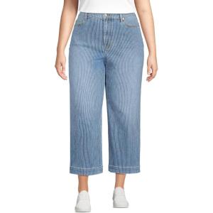 Lands’ End Women’s Recover Denim High Rise Wide Leg Crop Jeans(Beau Blue Stripe)