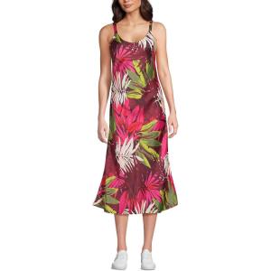 Lands’ End Women’s Satin Slip Dress(Rich Burgundy Tropical Palm)
