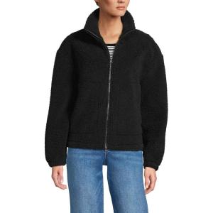 Lands’ End Women’s Shearling Zip Front Fleece Jacket(Black)