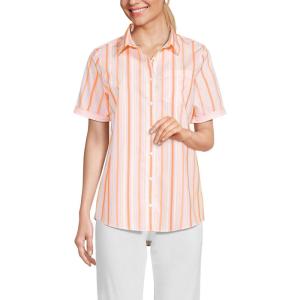 Lands’ End Women’s Short Sleeve No Iron Shirt(Crisp Peach Multi Stripe)