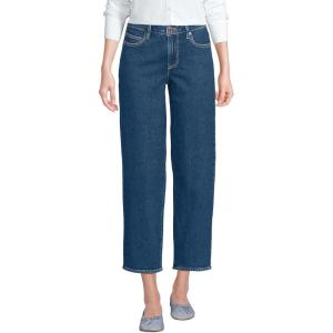 Lands’ End Women’s Soft Denim Mid Rise Relaxed Straight Crop Jeans(Crawford Wash)
