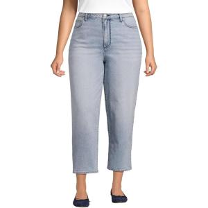 Lands’ End Women’s Soft Denim Mid Rise Relaxed Straight Crop Jeans(Harlow Blue Wash)
