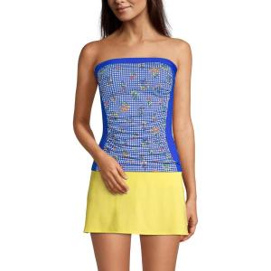 Lands’ End Women’s Strapless Bandeau Tankini Top Swimsuit with Removable and Adjustable Straps(Blue)
