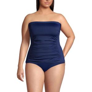 Lands’ End Women’s Strapless Bandeau Tankini Top Swimsuit with Removable and Adjustable Straps(Deep Sea Navy)